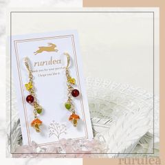 ♢キノコと木の実ピアス/イヤリング♢ 天然石 : レッドアゲート 匿名配送