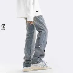 [S ]メンズ ファッション 服 男性用 オシャレ シンプル 大人 かっこいい 大きいサイズ ストリート 紳士服 アメリカン レトロ ブーツ カット ジーンズ ウォッシュ 加工 ダメージ 加工 ストリート ストレート レッグ ワイド レッグ パンツ