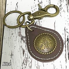 新品 送料無料 ☆K04 キーホルダー 茶色 牛革 クロスボーダー アメカジ パンク ストリート バイカー アクセサリー