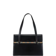 バーバリー ノバチェック シャドーホース ブラック レザー キャンバス レディース BURBERRY【1-0195328】