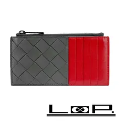 ■新同■　ボッテガヴェネタ カードホルダー コインケース 財布 イントレ チャート レザー グレー レッド 591379 【373862】4