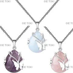 バタフライジェムストーンハンギングネックレス ヴィンテージクォーツペンダント Amethyst オパライト ヒーリングクリスタル