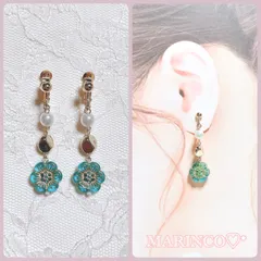 大人可愛い お花 青 揺れる 上品 きらめきフラワー／ブルー(NO.969)