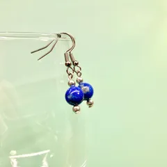 ラピスラズリ   一粒フックピアス 8mm （シルバー） イヤリング 樹脂ピアス 天然石 パワーストーン  ハンドメイド ◆