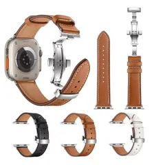 Ｄバックル 交換用 レザー バンド AppleWatch用 バタフライバックル 合皮 アップルウォッチ用 ベルト ビジネス プッシュ式 メンズ レディース 男女兼用 ユニセックス おしゃれ かっこいい 42mm 44mm 45mm 49mm Ultra2