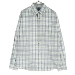 美品 L.L.Bean エルエルビーン タータンチェック柄 長袖 ボタンダウン コットンシャツ M ブルー アウトドア メンズ 古着