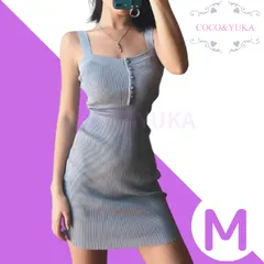 [ COCO&YUKA公式 ] リブ ニット ノースリーブ フロント ボタン タイト ボディコン ミニ ワンピース 胸元 開き セクシー かわいい レディース ルームウェア ワンピ グレー M B0CL9LVVN4