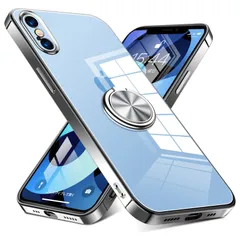 【大特価】iPhone XS ケース/iPhone X ケース リング付き クリア 耐衝撃 スタンド機能 透明 TPU 車載ホルダー対応 落下防止 防塵 薄型 軽量 一体型 変形防止 全面保護カバー アイフォン XS/X ケース 銀 W-YXZH-02-06