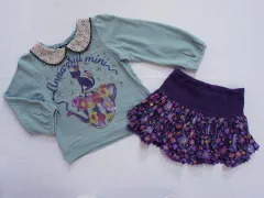 アナスイミニ anna sui mini アウトレット 子供服 女の子 90cm ベビー服 長袖 薄手 トレーナー キュロット スカート 2点 緑 紫 リバティ 猫 秋 冬 ★2 セットアップ トップス ボトムス 冬服 ガールズ 【中古】