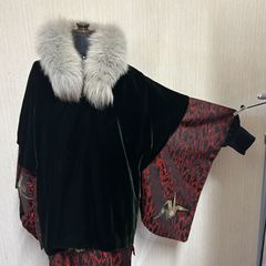 レディース　着物　和洋折衷コーデ　道行コーデ　和洋ミックスコーデ　カジュアル着物　初詣コーデ　正月　折り紙鶴　アウター付き　道行コーデ　かわいい　羽織　5点セット　冬コーデ