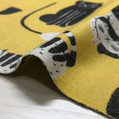 エモエモ　コットンジャガード ねこ　イエロー　50ｃｍカットクロス