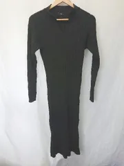 ◇ ⊇ BASEMENT ベースメント リブニット 長袖 膝下丈 ワンピース サイズF ブラック レディース E  【1410230009039】
