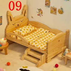 大きいサイズ　ドール用木製ベッドお人形用ミニチュア家具木製ベッドお布団もセット階段付き