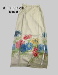 80-90s Austria製 GEIGER スカート ミモレ丈 水彩タッチ 裏地付き
