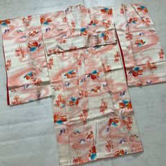 七五三 着物 被布セット 花柄 格子模様 アンティーク着物 着丈約103cm