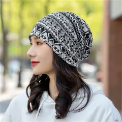 ☆ E×ブラック ☆ ニット帽 2WAY ykzjn888 ニット帽 2WAY ヘアバンド ネックカバー バンダナ柄 医療用帽子 ニットキャップレディース 帽子 ビーニー 柔らかい ストレッチ 男女兼用 防風 防塵 就寝用 シンプルのサムネイル