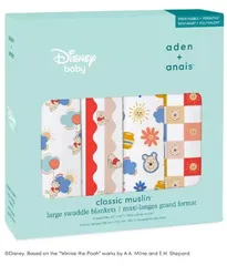4枚入【くまのプーさん サマー】エイデンアンドアネイ クラシック スワドル（おくるみ）  出産祝 新生児 お昼寝 抱っこ ひざ掛け 車用 寝室用 タオルケット 午睡 赤ちゃん