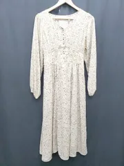 ◇ ⊂ earth music&ecology 花柄 長袖 膝下丈 ワンピース サイズF ベージュ系 マルチ レディース P  【1409250044632】