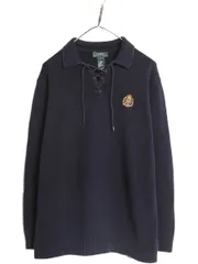 【お得なクーポン配布中!】 90s LAUREN ラルフローレン コットン ニット セーター レディース XL 90年代 オールド ポロ ワンポイント クッキー クレスト レースアップ