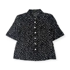Leilian レリアン シアー ドット 半袖シャツ ブラウス 9/ブラック×ホワイト レディース