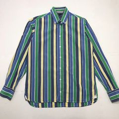 TOMMY HILFIGER トミーヒルフィガー コットン長袖ストライプシャツ ロゴワンポイント刺繍 00`s china メンズ ブルー グリーン イエロー ネイビー