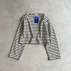 タグ付き未使用 / ORCIVAL オーシバル / 長袖 コットンロード クロップドボートネックTシャツ カットソー CLWEZ/B250 / レディース(1) / ベージュ×ネイビー / フランス製 / トップス