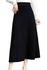 [ネコート] レディース スカート ロングスカート ひざ丈 ミモレ丈 ニットスカート 冬 防寒 フォーマル Aライン フレア ブラック [ブラック] [Free Size]