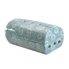 【モダン仏具】【香炉単品】横置き筒型香炉『香彩器(こうさいき)』散華(水色)　美濃焼 カーボンフェルト付　※ミニ寸7cm線香に対応 それより長い線香は折って使用 0