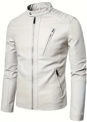 レザージャケット バイクジャケット メンズ レジャー バイク用品 バイク アウトドア アウトドア用品 ツーリング ライダースジャケット コート 革ジャン 防寒 PU 厚手 40代 50代 秋 冬 ジッパー 長袖 ホワイト