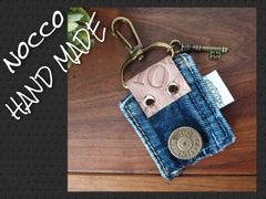 №670【DENIM✖️leatherチャーム♥キーホルダー⚮̈】デニムリメイク👖バッグチャーム🩷スマホストラップ♡