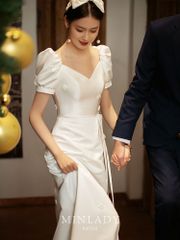 【送料無料】2025新作 ウェディングドレス風 敬酒服 サテン仕立て 気品ある軽婚纱 小礼服