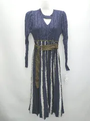 ◇ ◎ ●未使用● REDYAZEL レディアゼル 長袖 膝下丈 ニットワンピース サイズF ネイビー マルチ レディース P  【1407100001019】