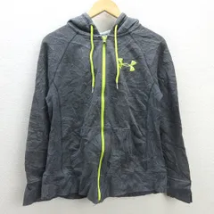C■アンダーアーマー/UNDER ARMOUR 胸ロゴ刺繡 フーディージップアップ スウェットパーカー 【LG】灰/MENS■17【中古】■