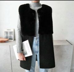 いフェイクファー×ボアドッキングジレベストドゥーズィエム