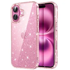 新品 JETech iPhone 16 6.1インチ用 きらきら ケース ブリンブリン 衝撃吸収 バンパーカバー かわいい キラキラ 女性用 女子向け (ライトピンク)