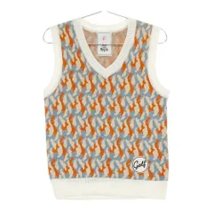 サイズ：M JUN&ROPE ジュン アンド ロペ  Vネック ニットベスト 総柄 オレンジ系 [240101360320] ゴルフウェア レディース ストスト