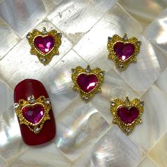 セール！ネイルパーツ 高品質 ハート ネイルジュエリー ピンク 5個セット
