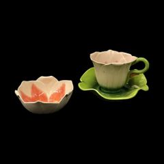 MUSTARDSEED MOONSHINE ORIGINALS フラワーティーカップ＆ソーサー＆ボウルセット 花型 レトロ食器