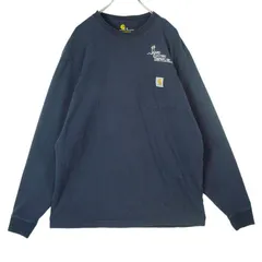 カーハートCarhartt胸ポケロンT長袖Ｔシャツ企業系刺繍ネイビー紺ヴィンテージ40112