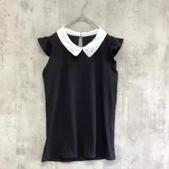 allamanda アラマンダ　フリルスリーブ装飾襟付きカットソー　黒　レディース　Mサイズ