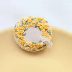 ミモザの刺繍ブローチヘアゴム⑥