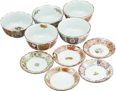 日肥製 古伊万里陶器皿 5枚セット 食器セット : 錦古伊万里 皿鉢 セット Japanese Bowl x5pcs and