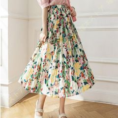 プリーツスカート レディース スカート ロング 春夏秋 ロングスカート S2XL ハイウエスト ウエストゴム マキシ丈 Aライン 裏地付き 着痩せ 