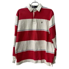 POLO RALPH LAUREN 長袖 ラガーシャツ L ピンク ホワイト ポロ ラルフローレン 鹿子 ポロシャツ 古着卸 アメリカ仕入 a708-5086