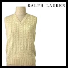 【RALPH LAUREN GOLF】ニット ベスト Mサイズ 毛 綿 カシミヤ ロゴ刺繍 イエロー/黄色 クリーム系 ノースリーブ トップス ラルフローレン ゴルフ (MM-628)