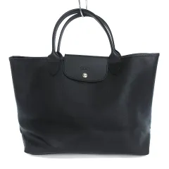 ロンシャン LONGCHAMP 美品 ル プリアージュ シティ トートバッグ ハンド ロゴ フラップ 無地 10182HYQ 黒 ブラック ■SM1のサムネイル