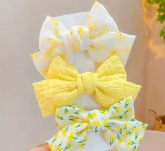 3個セット 涼しげなエレガントな花柄ボウヘアクリップ 女性用 イエロー/ピンク/パープル
