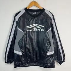 UMBRO アンブロ ウィンドブレーカー ピステ プルオーバー デカロゴ ブラック グレー メンズ Sサイズ 古着 ストリート