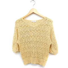 ナチュラルビューティーベーシック NATURAL BEAUTY BASIC クロシェ編み Vネック ニット セーター 五分袖 綿混 M ベージュ /FT15