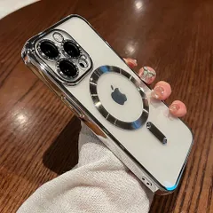 ZIYE iPhone 15 Pro Max用磁気ケース[MagSafe対応] フルカメラ保護 クリアメッキ ラグジュアリーカバー レディース メンズ ソフト TPU バンパー 落下保護携帯電話ケース(6.7インチ)、シルバー [シルバー]
